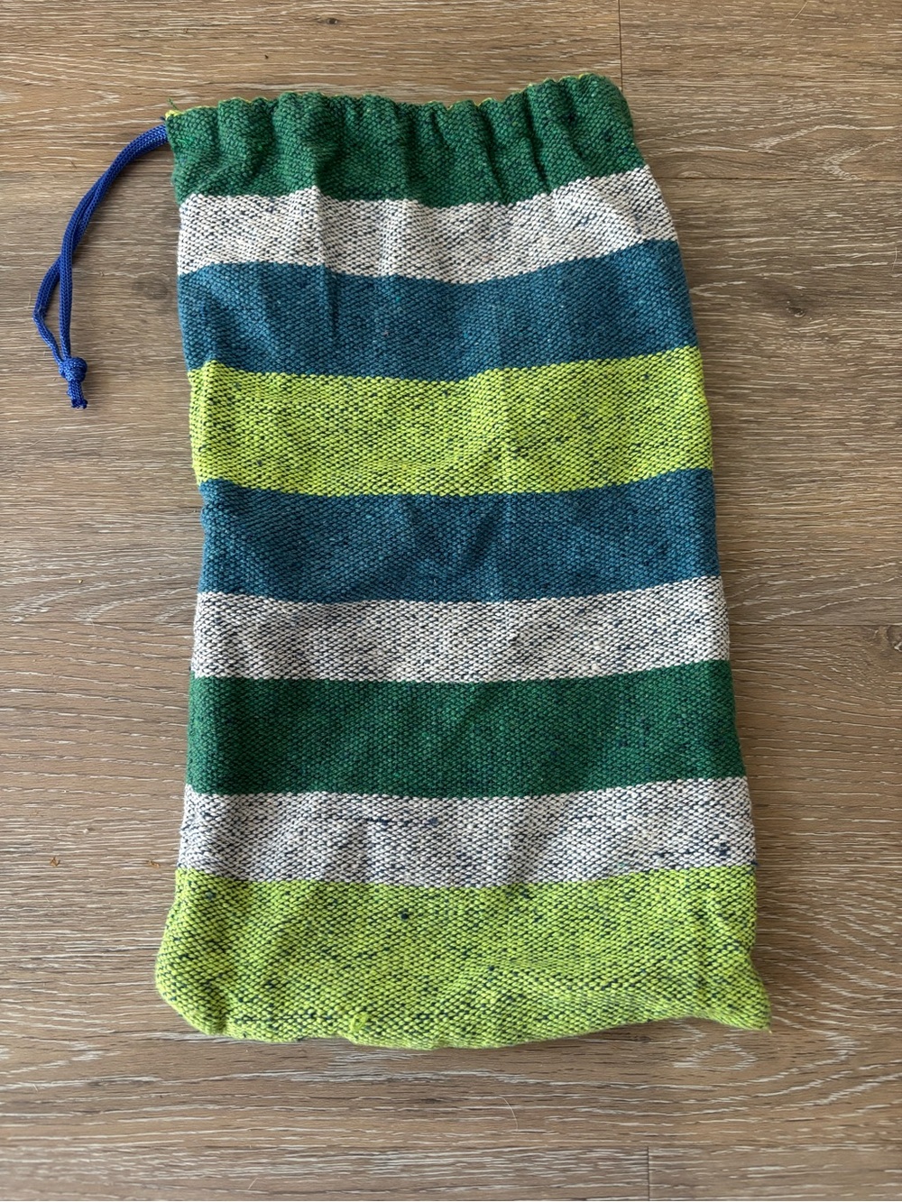 Striped Drawstring Pouch in Green, Teal & Neon Lime